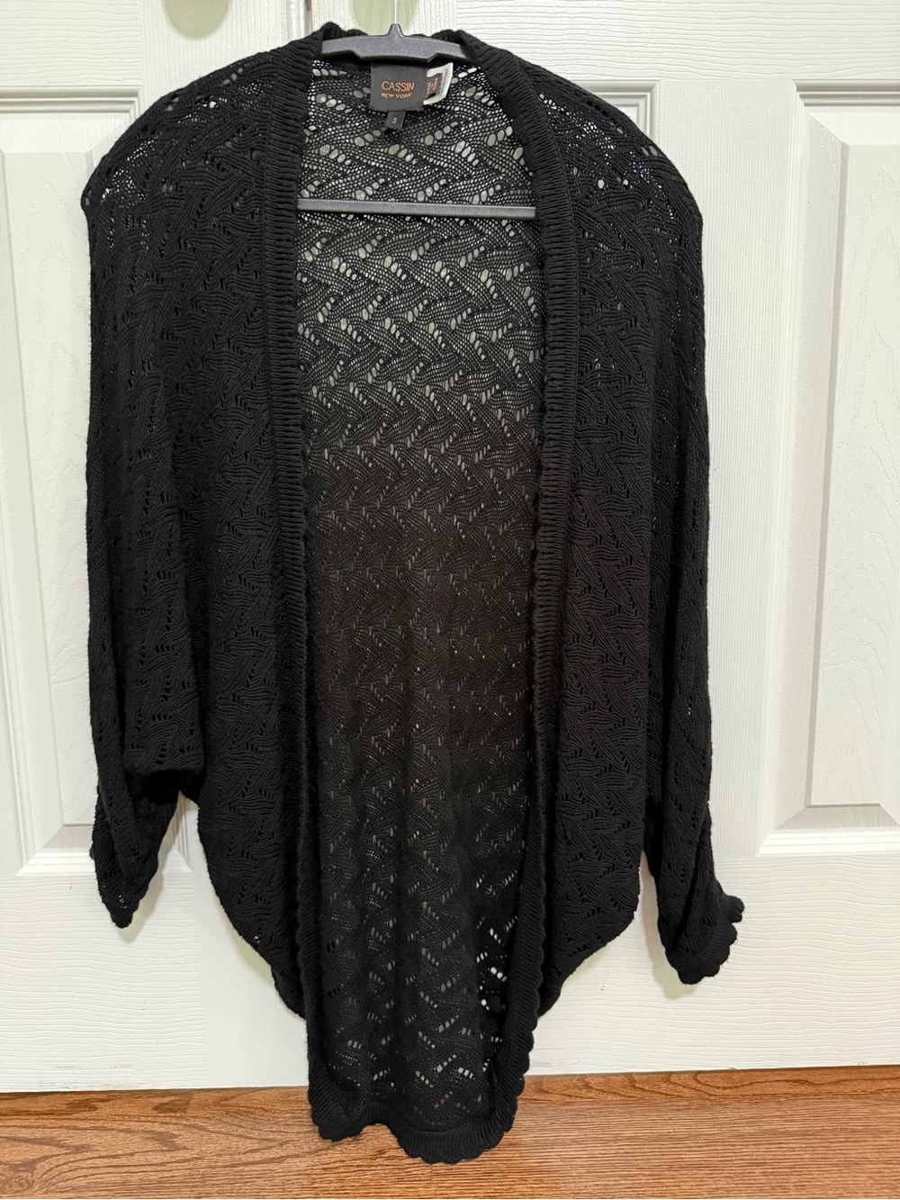 Cassina Black Open-Knit Draped Cardigan